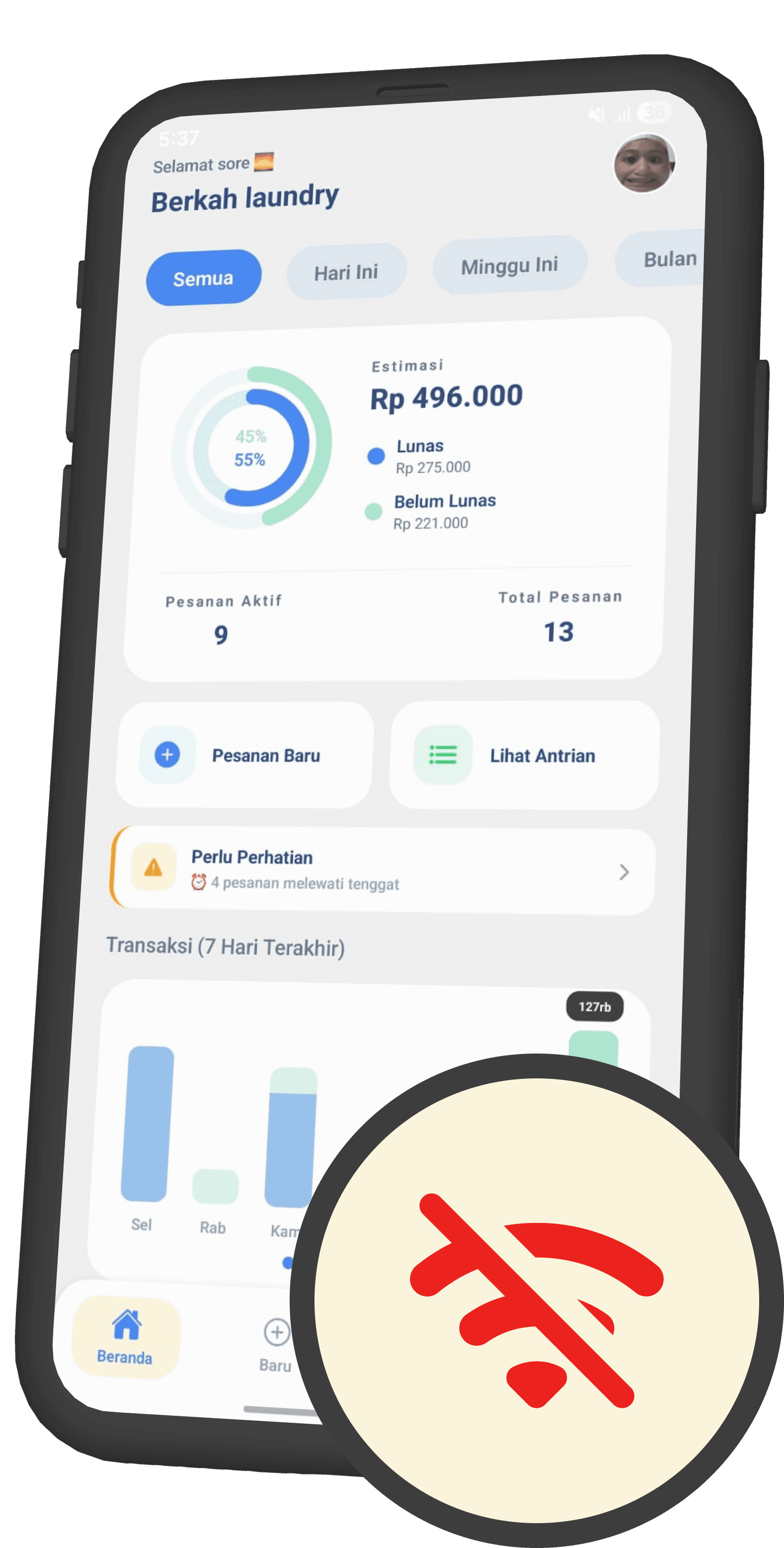 Tampilan fitur Mode Offline di aplikasi Cuciklik